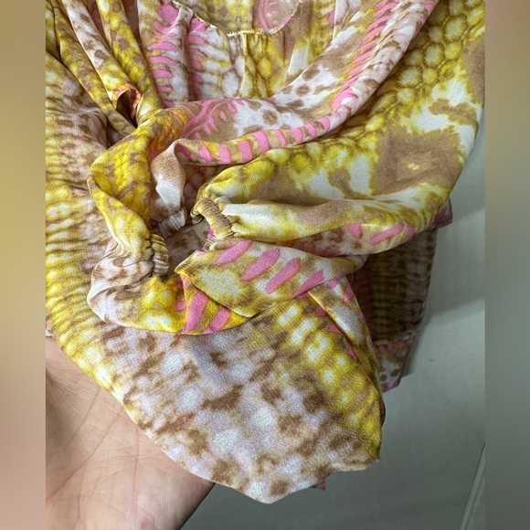 Lily White Semi Sheer Reptile Snake Print Pink White Yellow Ruffle Blouse Top M - Picture 7 of 13